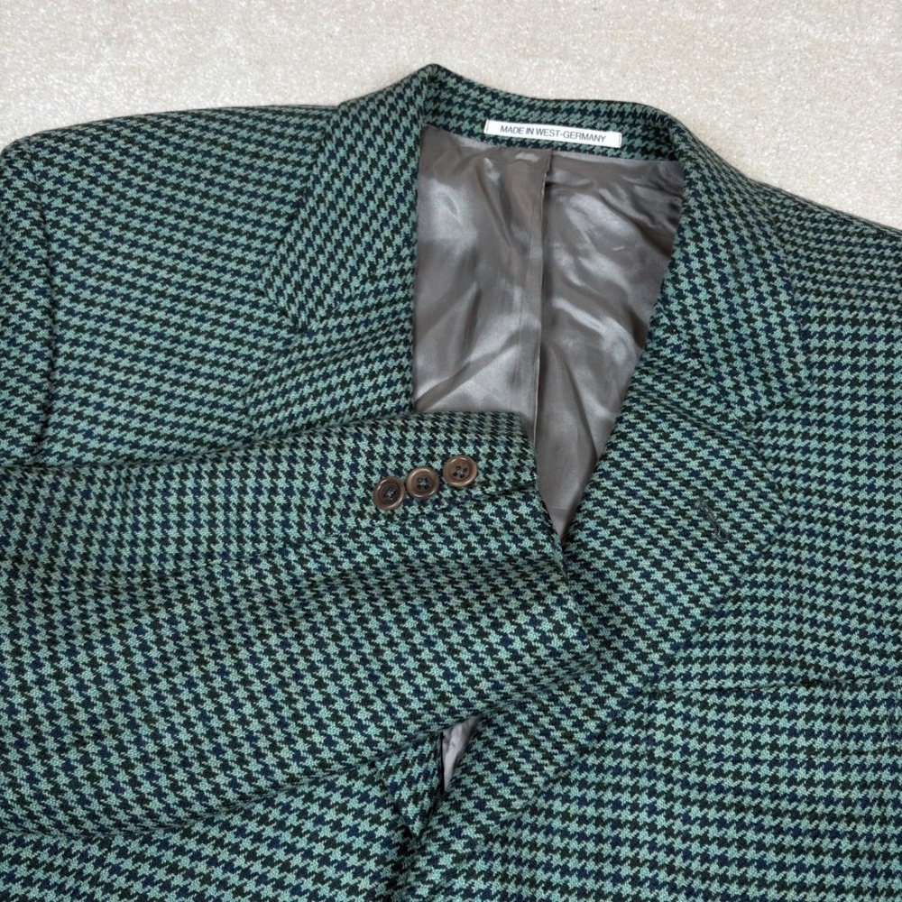Vtg Boss Lambswool Blazer West Germany Green Houndstooth Wool Blend Blazer 42R